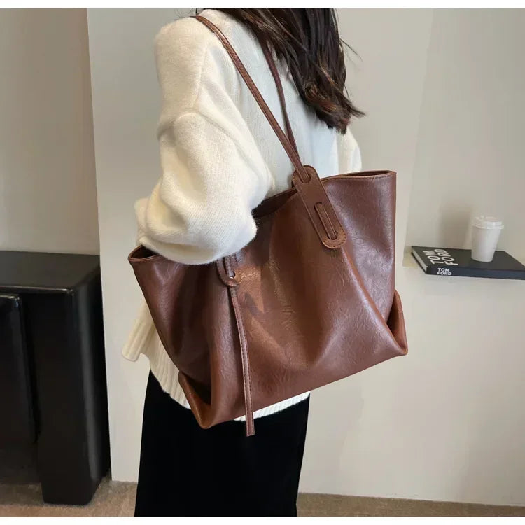 Large Capacity Women's Tote Bag 2024 Winter Fashion Trend Leather Shoulder Bags Office Handbag Fashion Lady Commuter Bags