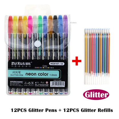 12Pcs/Set Ballpoint Pen Set Glitter Gel Pens For School Office Adult Coloring Book Journals Drawing Doodling Art Markers Gel Pen