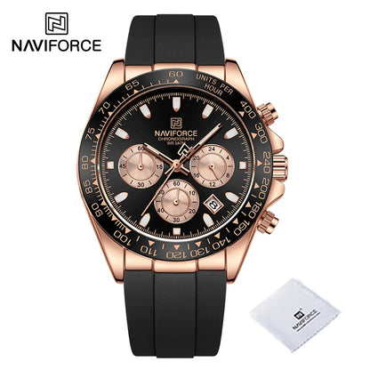 NAVIFORCE Creative Multifunction Male Wristwatch Date Display Soft Silicone Strap Watches for Men Waterproof Sports Chronograph