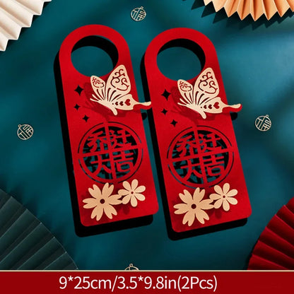 1/2pcs Chinese New Year Decorations 2025 Chinese Housewarming New Home Door Decor Lunar New Year Doorknob Hanging Pendant