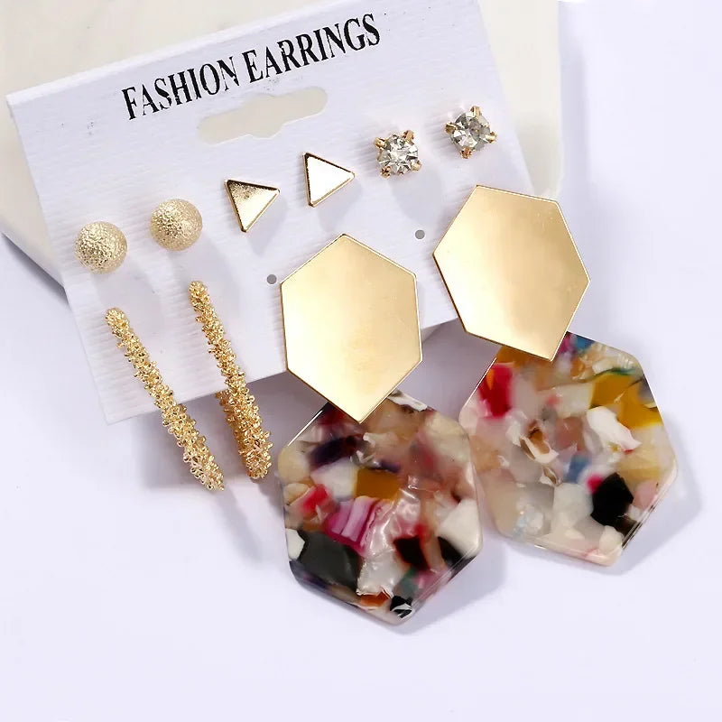 Set Anting-Anting Wanita LATS Anting-Anting Mutiara Rumbai untuk Wanita Barang Kemas Fesyen Bohemia 2024 Anting-anting Gelung Kolczyki Geometrik 