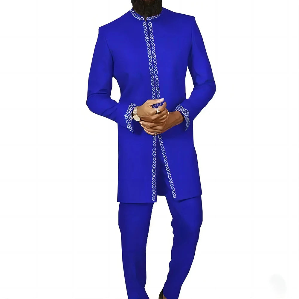 Pakaian Afrika untuk Lelaki Pakaian Tradisional Nigeria 2PC Baru Set Suit Perkahwinan Elegan Pakaian Lelaki Islam Agbada Muslim Mewah 