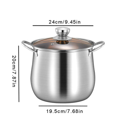 24cm Stainless Steel Soup Pot Large Capacity Home Cooking Pot Stew Chicken Induction Cooker Gas Stove Universal Kitchen Cookware