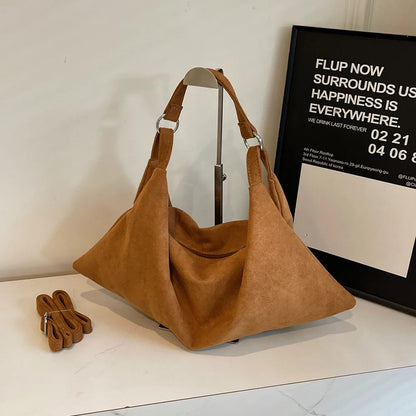 Women Tote Bag Suede Handbag Retro Faux Suede Fashion Shoulder Satchel Work Bag Casual Ladies Satchel for Shopping Travel Work