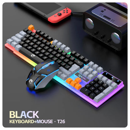 RAIKU T26 Three tone Luminous Keyboard Mouse Wired Mechanical Touch Gaming Mouse Keyboard Set