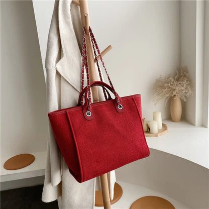 Women Chain Tote Bag Designer Female Shoulder Casual Bags Beach Canvas Leisure Handbags Women's Bag 2023 Trend Medium