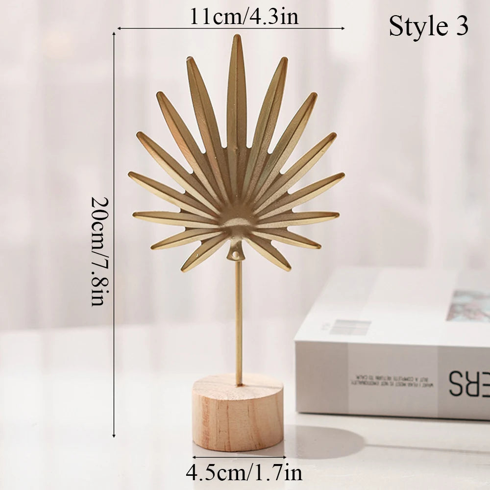 Golden Ginkgo Leaf Miniature Figurines Wooden Statue For Living Room Table Office Home Decoration Accessories Nordic Ornament