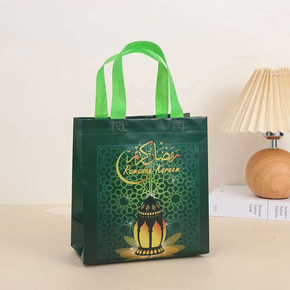 4/8/pcs Beg Hadiah Bukan Tenunan Ramadan Mubarak dengan Pemegang Beg Gula-gula Pesta Eid Mubarak untuk Hiasan Parti Muslim Eid Mubarak 