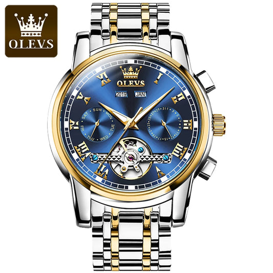 OLEVS New Mens Automatic Mechanical Watch Waterproof Business Stainless Steel Strap Watch Skeleton Mechanical Watch sports Watch