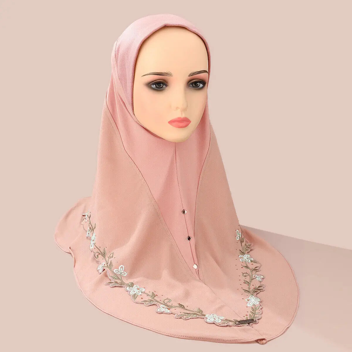 Malaysia Embroidery Floral 2 Layers Instant Hijab Muslim Wear Directly Islamic Shawls Arab Scarf Turban