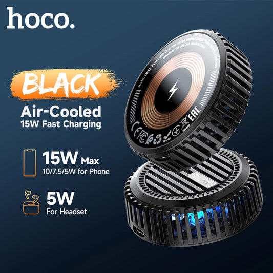 HOCO CW57 Cooling Fan 15W Fast Charging Qi Wireless Charger For iPhone 15/14/13/12 Series Magnetic Mount Quick Charging Adapter