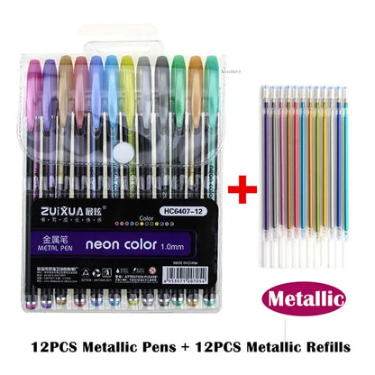 12Pcs/Set Ballpoint Pen Set Glitter Gel Pens For School Office Adult Coloring Book Journals Drawing Doodling Art Markers Gel Pen