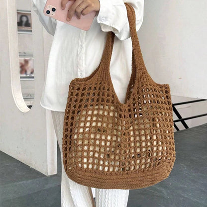 Summer Beach Bag For Women Shopper Tote Bag Shoulder Knit Bag Travel Crocheted Hollow Out Ladies Fashion Handbag