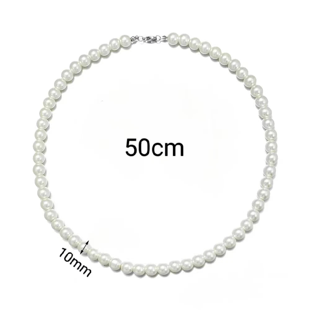 Pearl Necklace Men Simple Handmade Strand Bead Necklace 2024 New Trendy Man Jewelry for Women Girls Wedding Banquet Necklaces