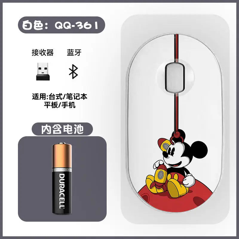 Disney Kawaii Mickey Mouse and Minnie Wireless Bluetooth Mouse Cute Cartoon USB Bluetooth Dual Mode Super Silent Home Laptop