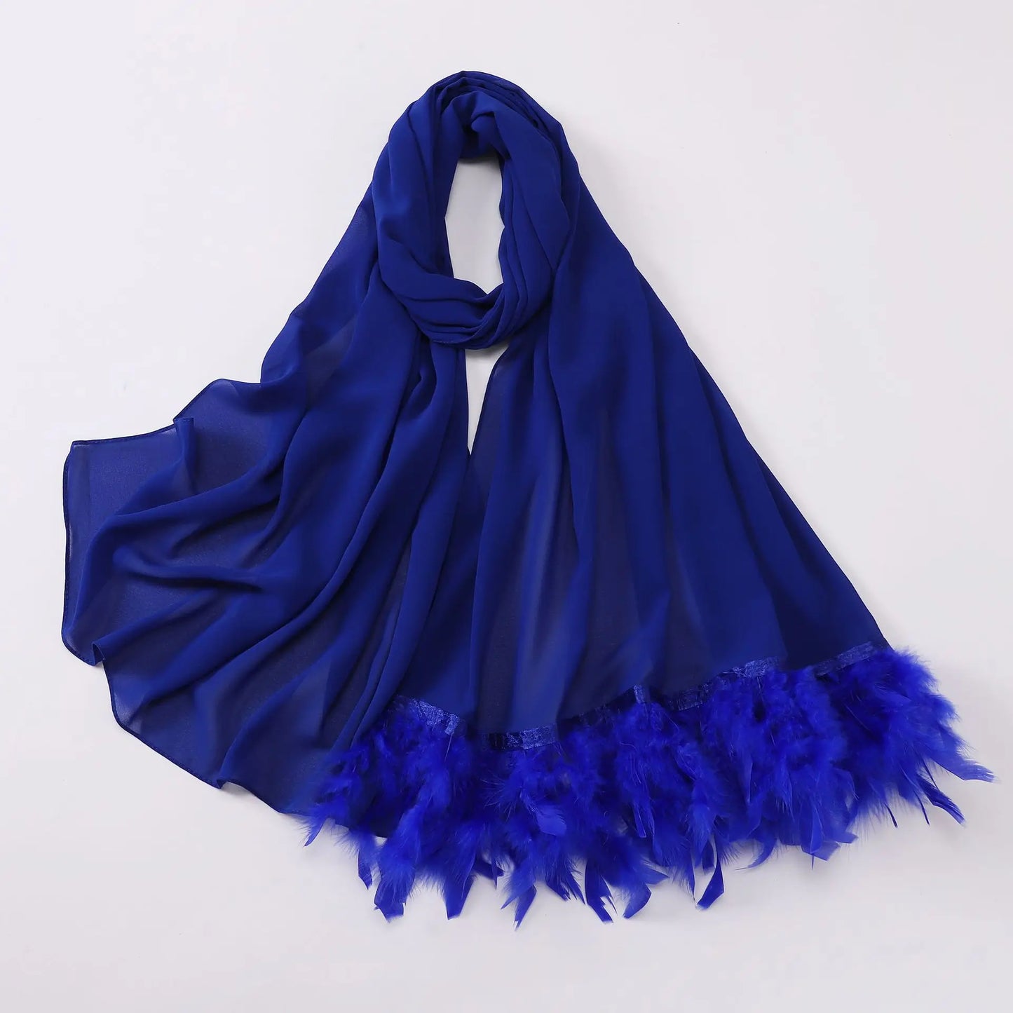 Ostrich Hair Plain Chiffon Hijab Women Scarves Handmade Feather Fashion Shawl Headwear Wrap Headscarf Scarf Foulard Scarf