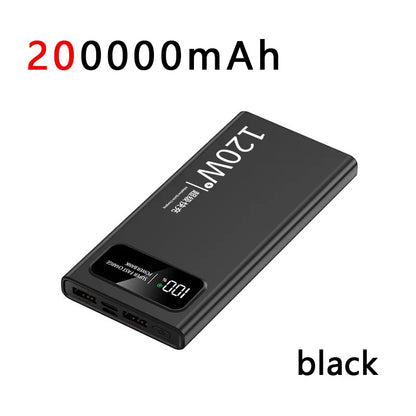 200000mAh Power Bank 120W Super Fast Charging High Capacity Battery Digital Display Power Bank For iphone Huawei Xiaomi Samsung