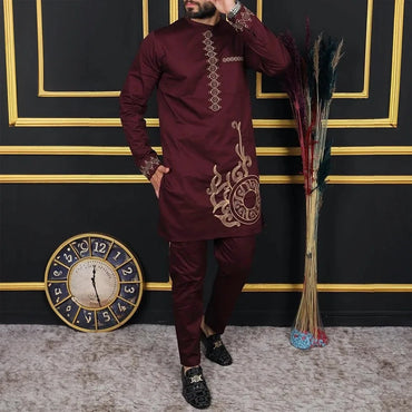 Luxury African Traditional Men's Clothing Elegant Full Suits Male Pant Sets To Dress Native Outfit Ethnic Dashiki Kaftan