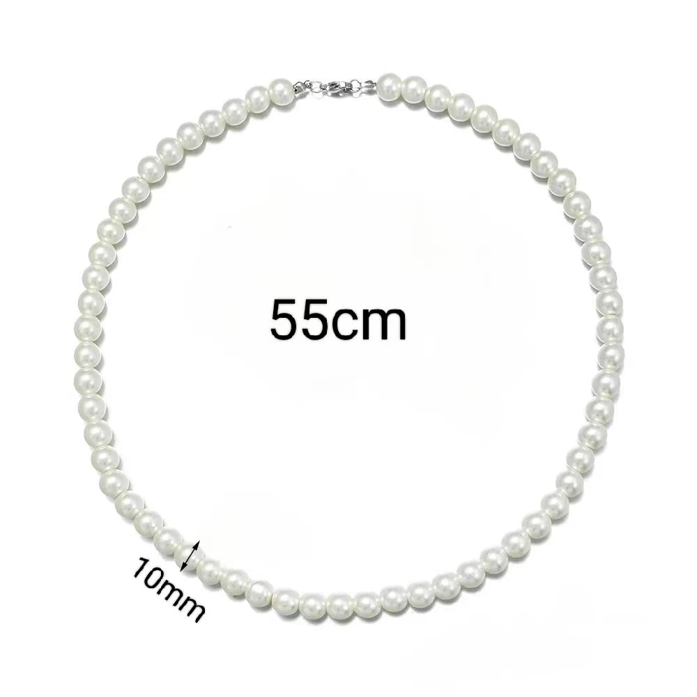 Pearl Necklace Men Simple Handmade Strand Bead Necklace 2024 New Trendy Man Jewelry for Women Girls Wedding Banquet Necklaces