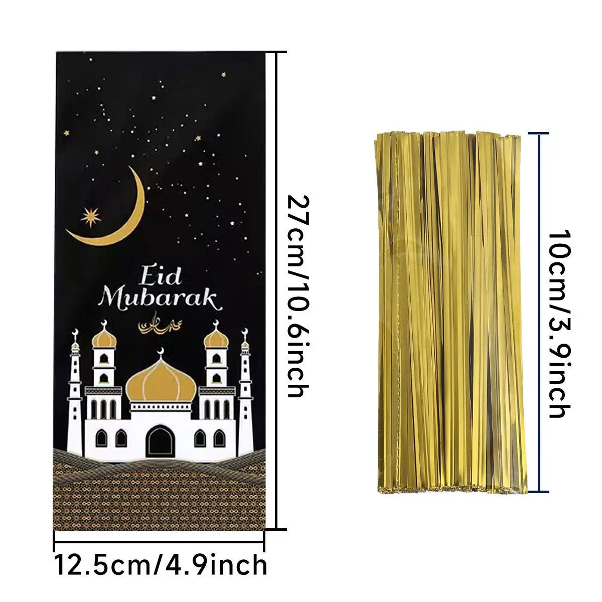 25/50pcs Eid Mubarak Gift Bags Plastic Cookie Candy Bag Ramadan Kareem Decor 2024 Islamic Muslim Party Supplies Eid Al-fitr Gift