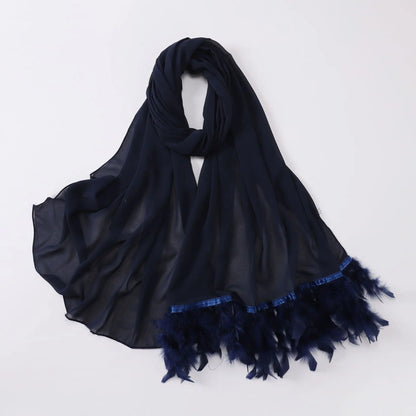 Ostrich Hair Plain Chiffon Hijab Women Scarves Handmade Feather Fashion Shawl Headwear Wrap Headscarf Scarf Foulard Scarf