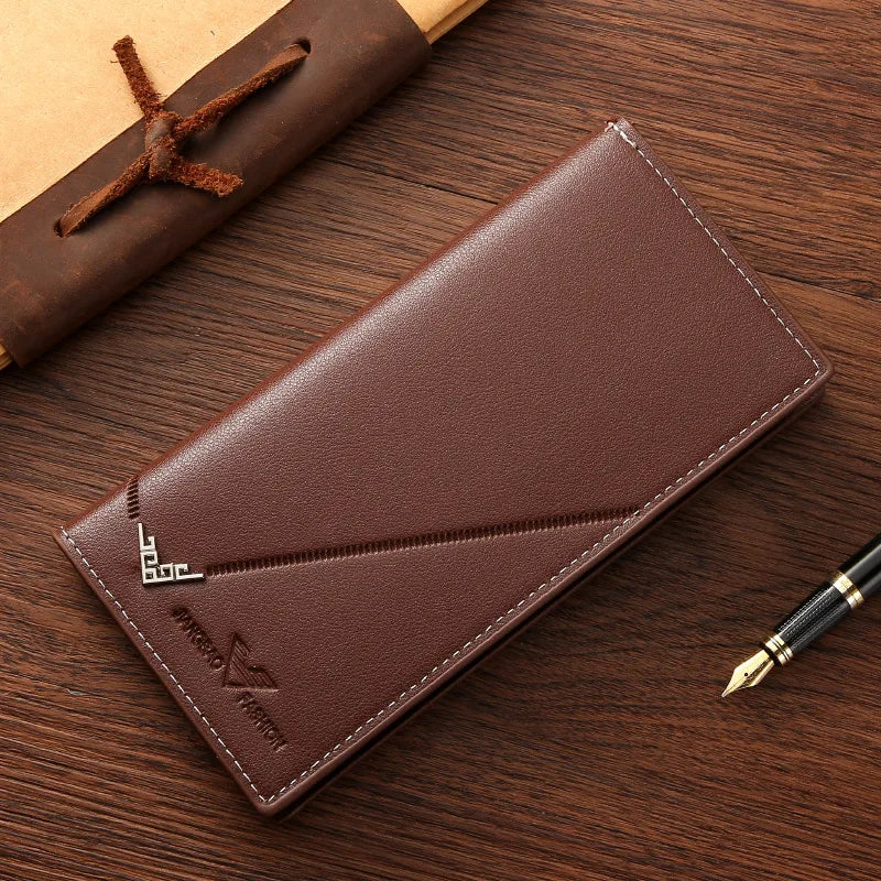 Men Long Wallet Leather Bifold Card Holder Wallet Slim Business Man Large Capacity Card Bag with Zipper Coin Pouch Clutch Purse