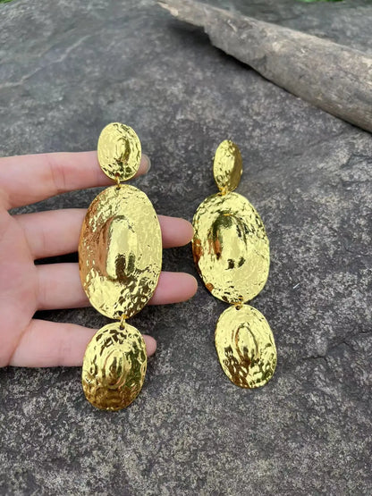 Vintage Gold Color Earrings Woman Fan-shaped Stud Earrings