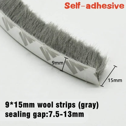 10M  Sealing Brush Strip Aluminium Alloy Door Window Soundproof Weather Stripping Seal for Dustproof Groove Gap Filler Blocker