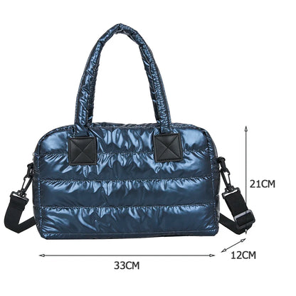 Musim Gugur Musim Sejuk Nilon Wanita Beg Tangan Kapasiti Besar Beg Bahu Kekisi Berkuil Kasual Wanita Warna Pepejal Beg Tote Beli-belah 