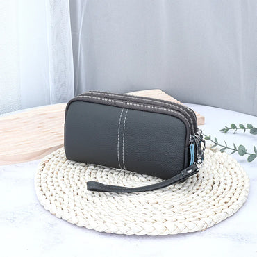 Large Capacity Wristlet Wallet Mobile Phone Pouch Women Leather Handbag Triple Zipper Clutch Phone Purse