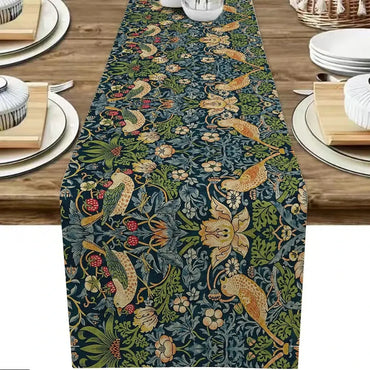 1pc William Morris Floral Table Runner, Vintage Flowers Dining TableKitchen Decoration, For Family Dining Table Vacation Party