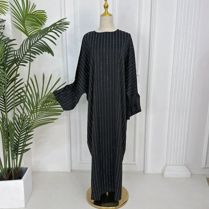 Abaya for Women Dubai Luxury Muslim Party Evening Dress Kaftan Femme Musulman Turkish Abayas Islamic Clothing Glitter Stripe