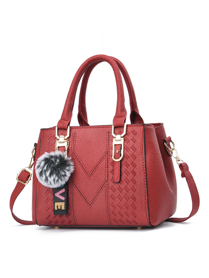 Beg Satchel Terperinci Sulaman, Beg Selempang Kulit PU Bergaya, Dompet Tangan Berganda Wanita Dengan Loket 