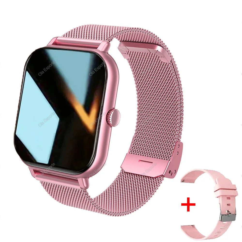 +2pc Straps Smart Watch Women Men Smartwatch 1.44'' Square Dial Call BT Music Smartclock For Android IOS Fitness Tracker Watches