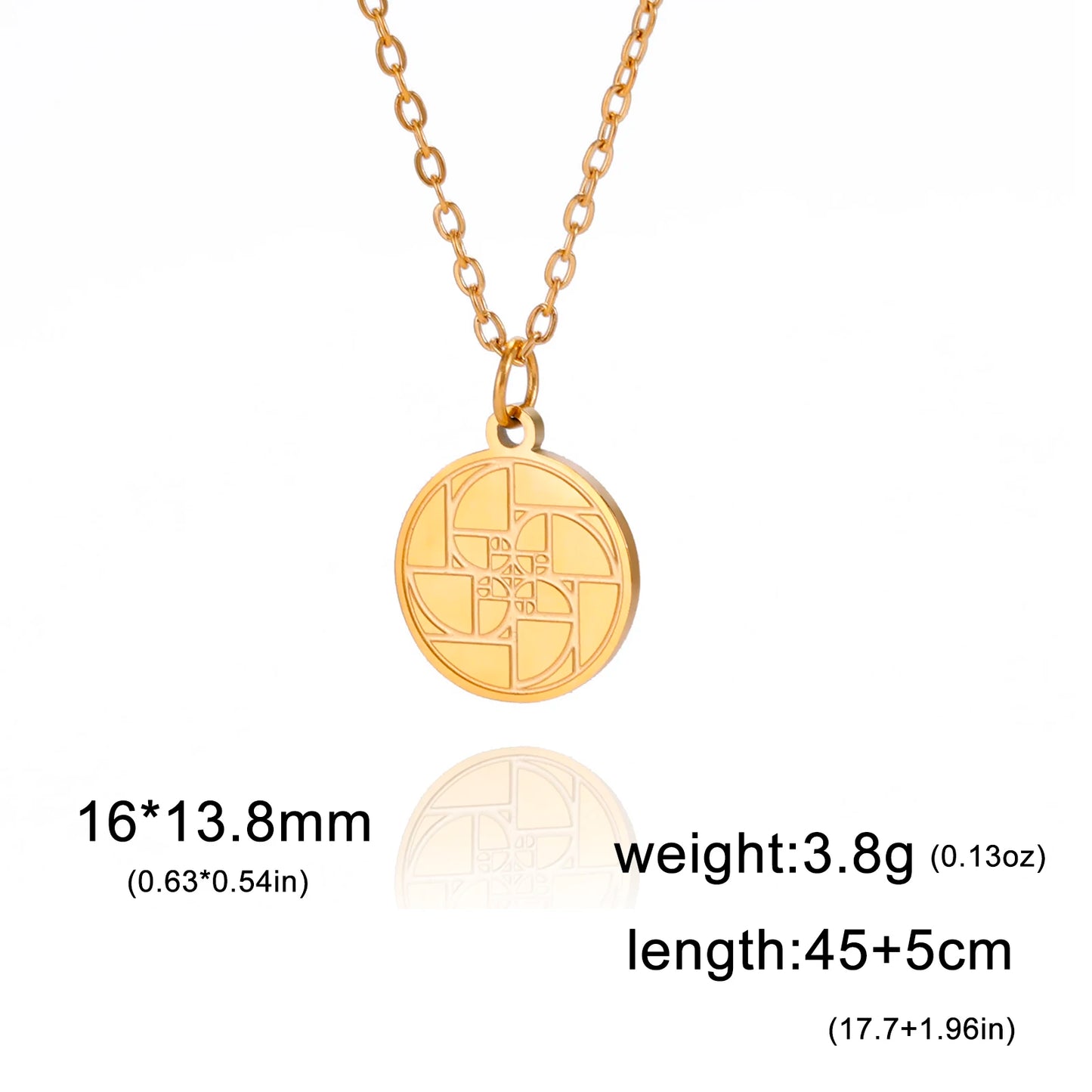 Geometry Circle Triangle Fibonacci Spiral Pendant Necklace Golden Ratio Hollow Stainless Steel Women Choker Necklace Jewelry