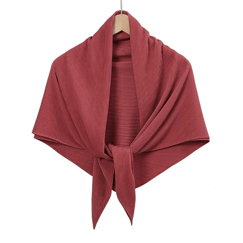 Plain Wrinkle Square Pleated Scarf Satin Shawls Wrap Stole Muslim Hijab 90*90cm Malaysia Kerchief Bandanas Headband Silk Scarves