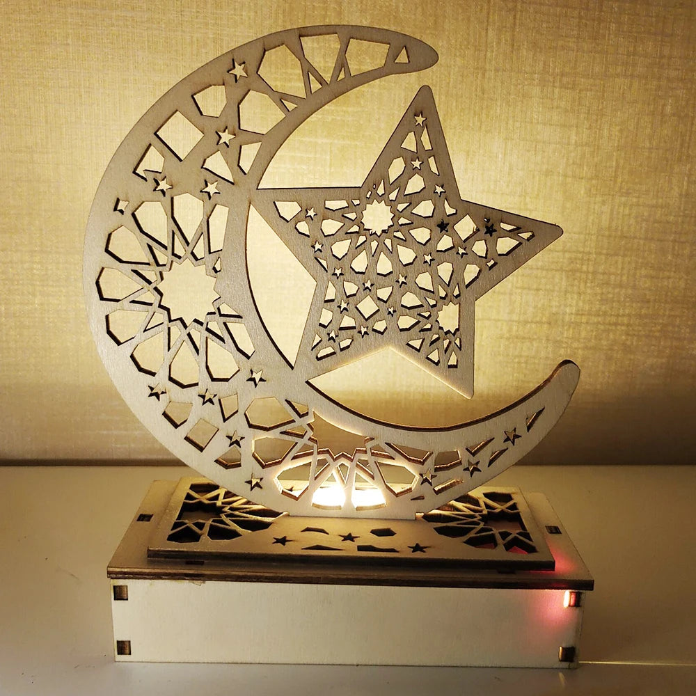 Eid Mubarak Decor Ornament Light Ramadan Decoration Eid Kareem Wooden Pendant for Home Ramadan Mubarak Islamic Muslim Party Gift