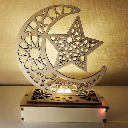 Eid Mubarak Decor Ornament Light Ramadan Decoration Eid Kareem Wooden Pendant for Home Ramadan Mubarak Islamic Muslim Party Gift