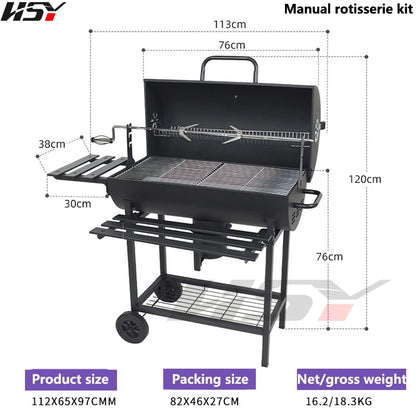 Heavy Duty Barrel Chicken Rotisserie Kit Barbecue Grill Iron Manual Rotisserie Charcoal Bbq Grill For Party