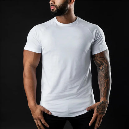 2024 New men's cotton T-shirt sports leisure running gym exercise training elastic quick drying short sleeve T-shirt men's top