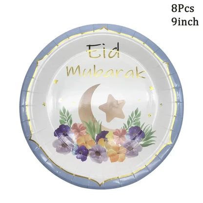 Eid Mubarak Pinggan Kertas Pakai Cawan Napkin Pesta Haji Muslim Islam Hone Party Ramadan Kareem Bekalan Hiasan Meja 
