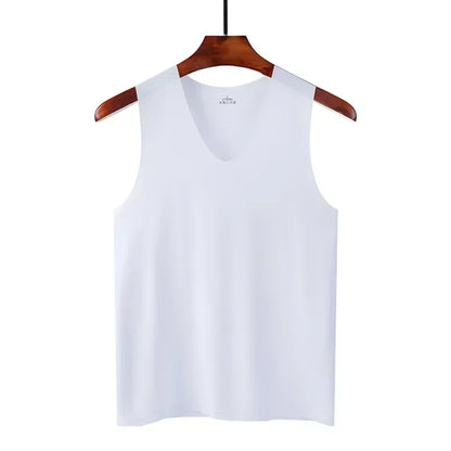 Summer Sports Ice Silk T-shirt Vest Man Gym Fitness Sleeveless Undershirt Underwears Traceless Slim Fit Breathable Singlet M-5XL