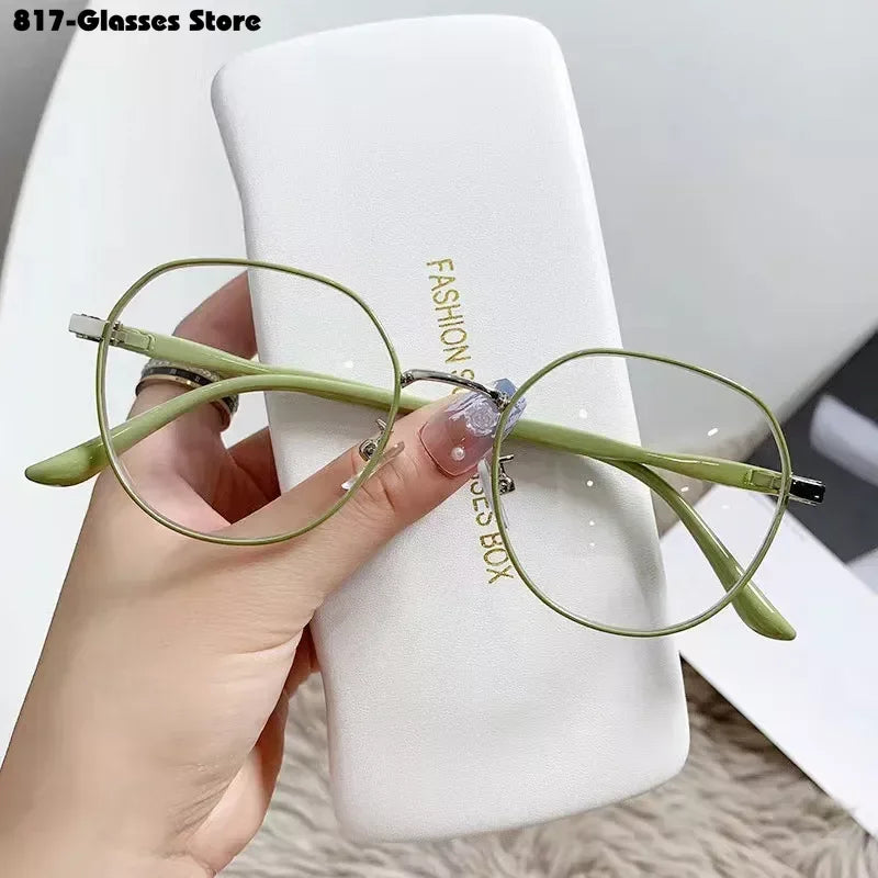 New Metal Myopia Glasses Fashion Transparent  Retro Round Eyeglass Frame Minus Sight Eyeglasses -4.0