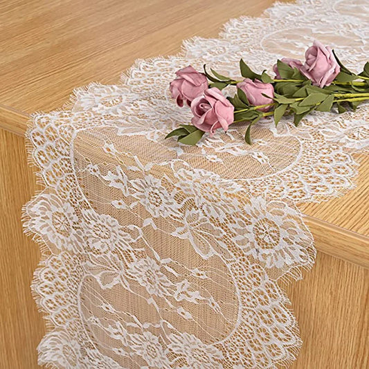 Vintage Lace Table Runner White Overlay Lace Fabric Tablecloth for Rustic Wedding Reception Table Decor Boho Party Decor 300cm