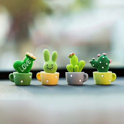 1 Set Of 4, Resin Succulent Cactus Mini Green Plant Kereta Pejabat Rumah Ruang Tamu Kraf 