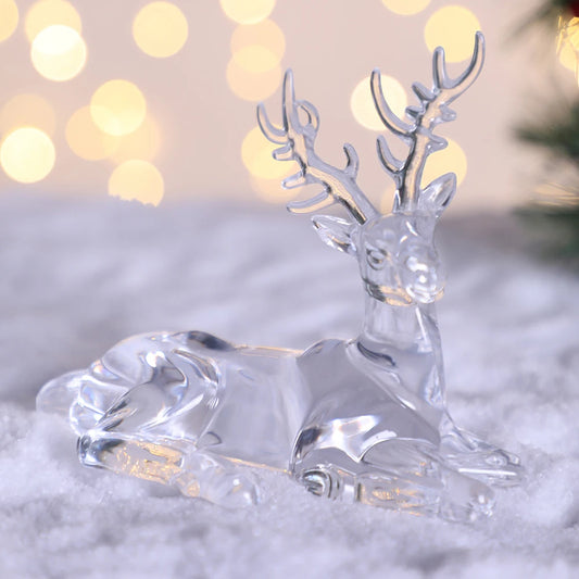 Plastic Crystal Deer Figurines Desktop Ornament Room Decor Transparent Elk Reindeer Sculpture Christmas Home Office Decoration