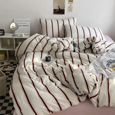 Stripe Bedding Comforter Set with Pillowcase bed sheet Single Full Size Bed Linen Duvet Cover Set Queen/King Double Single Bed