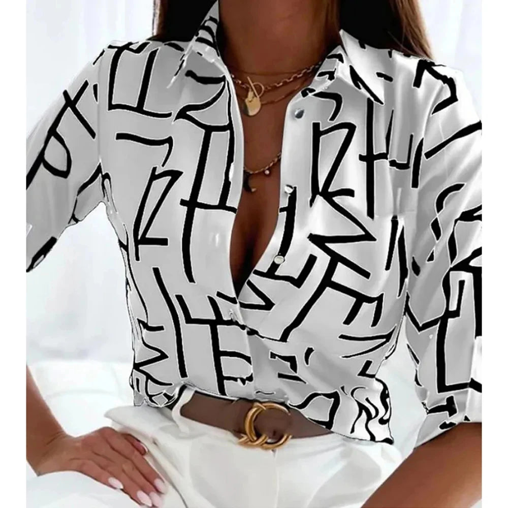 Women's Shirt & Blouses Elegant Flower Shirt 3D Print High Quality Long Sleeve Fashion Large Size Female Clothing Blouse