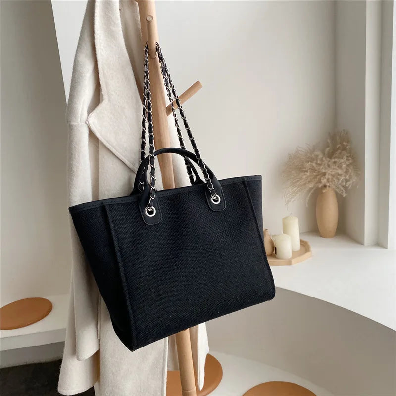 Women Chain Tote Bag Designer Female Shoulder Casual Bags Beach Canvas Leisure Handbags Women's Bag 2023 Trend Medium