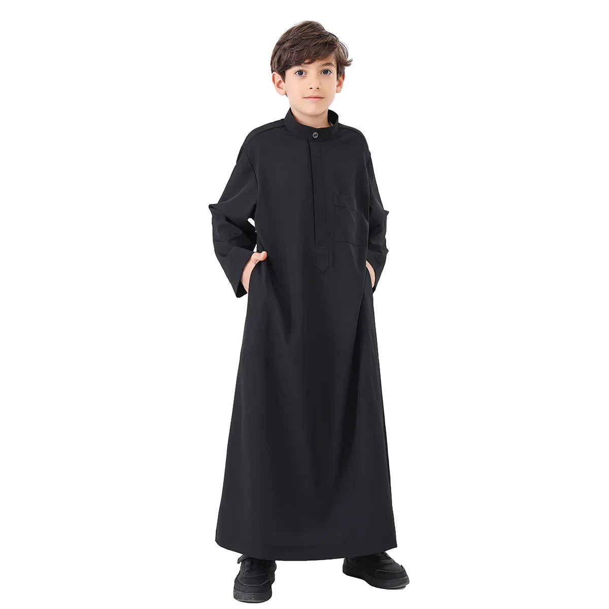 Arab Muslim Kids Boy Jubba Thobe Abaya Satin Long Dress Kaftan untuk Anak-anak Pakaian Islami Jubah Panjang Dress Dubai Arab Ramadan 